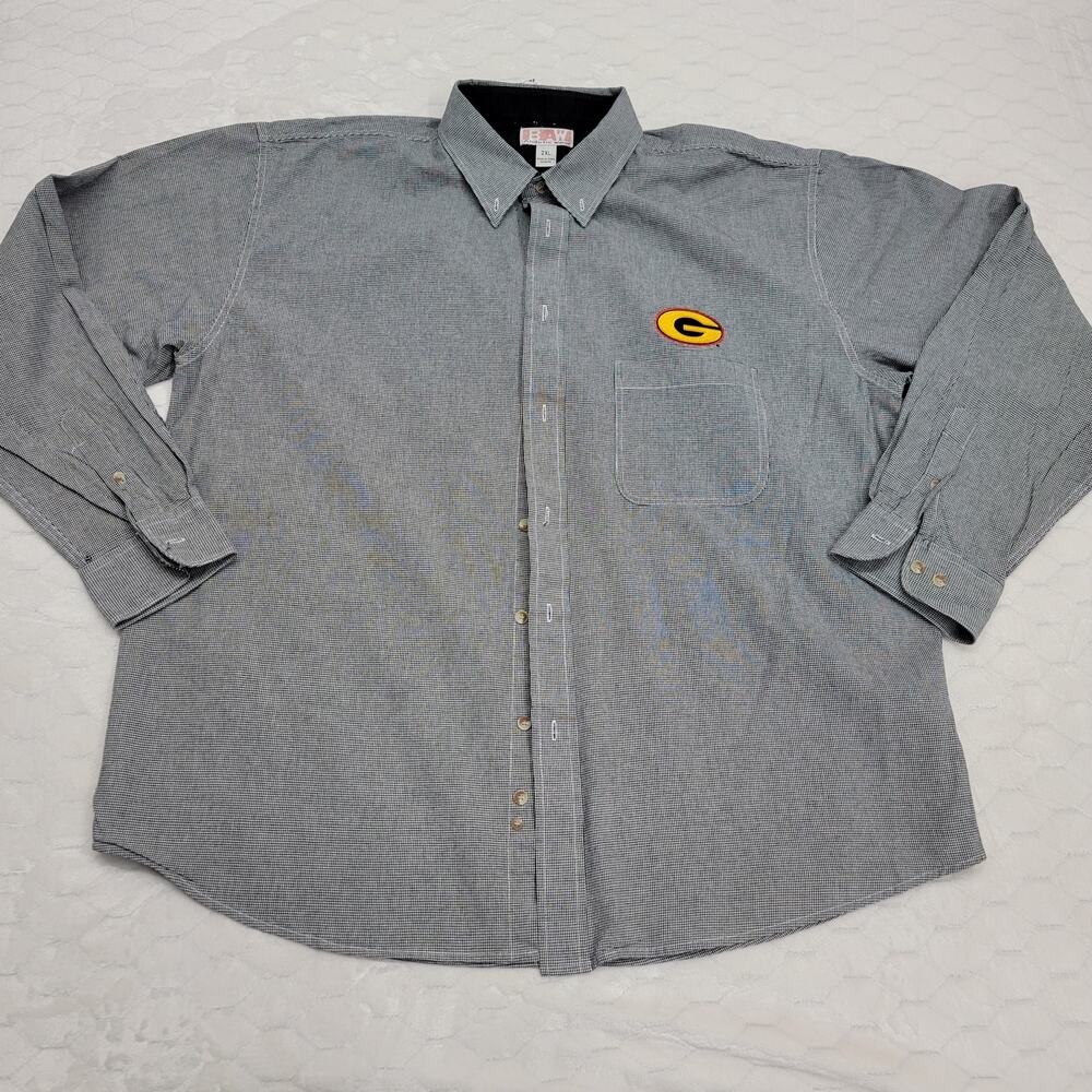 BAW Athletic Wear Mens 2XL Grey Houndstooth Button Down Shirt G Logo Embroidered